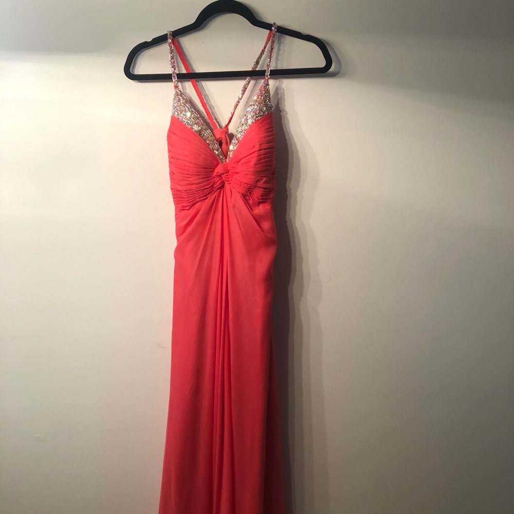 Coral floor length prom dress